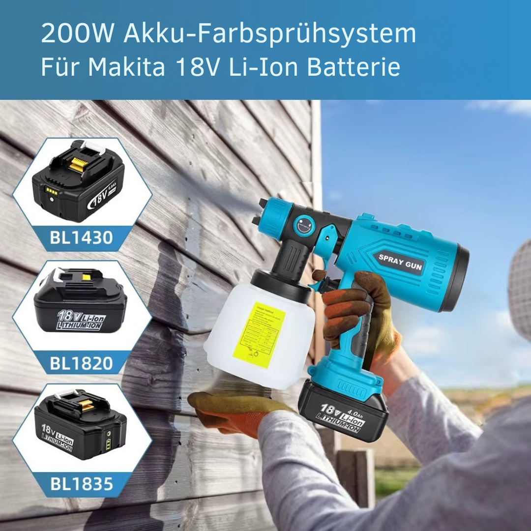 SprayMaster 800 | Kabellose Farbspritzpistole mit Akku | Für Lack, Farbe & Lasur